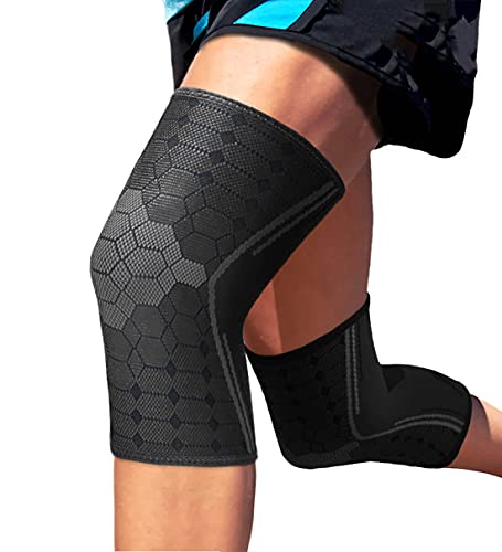 Sparthos Knee Compression Sleeve by (Pair) - Support for Sports, Running, Joint, Knee Pain Relief - Knee Brace for Men and Women - Elder ACL PCL Bursitis Meniscus Tear Patella Runner Knee (Black-M) - Image 1