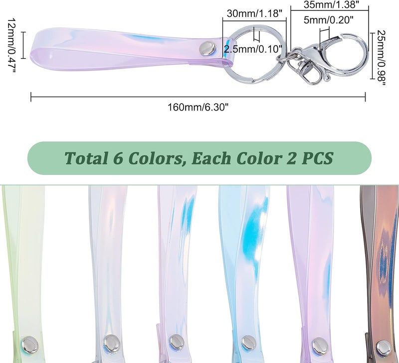 klarako 12pcs Wristlet Strap for Keys, 6 Colors Rainbow Keys Hand Wrist Lanyard Keychain Holder with Key Ring Purse Wallet Phone Hand Strap ID Badge Holder Women Car Key Fob Bag Charms - Image 3