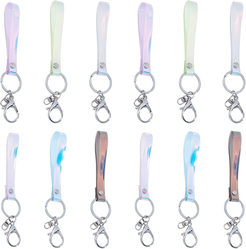 klarako 12pcs Wristlet Strap for Keys, 6 Colors Rainbow Keys Hand Wrist Lanyard Keychain Holder with Key Ring Purse Wallet Phone Hand Strap ID Badge Holder Women Car Key Fob Bag Charms - Image 1