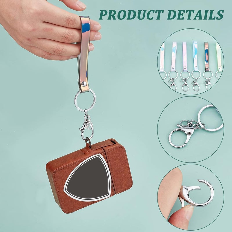 klarako 12pcs Wristlet Strap for Keys, 6 Colors Rainbow Keys Hand Wrist Lanyard Keychain Holder with Key Ring Purse Wallet Phone Hand Strap ID Badge Holder Women Car Key Fob Bag Charms - Image 2