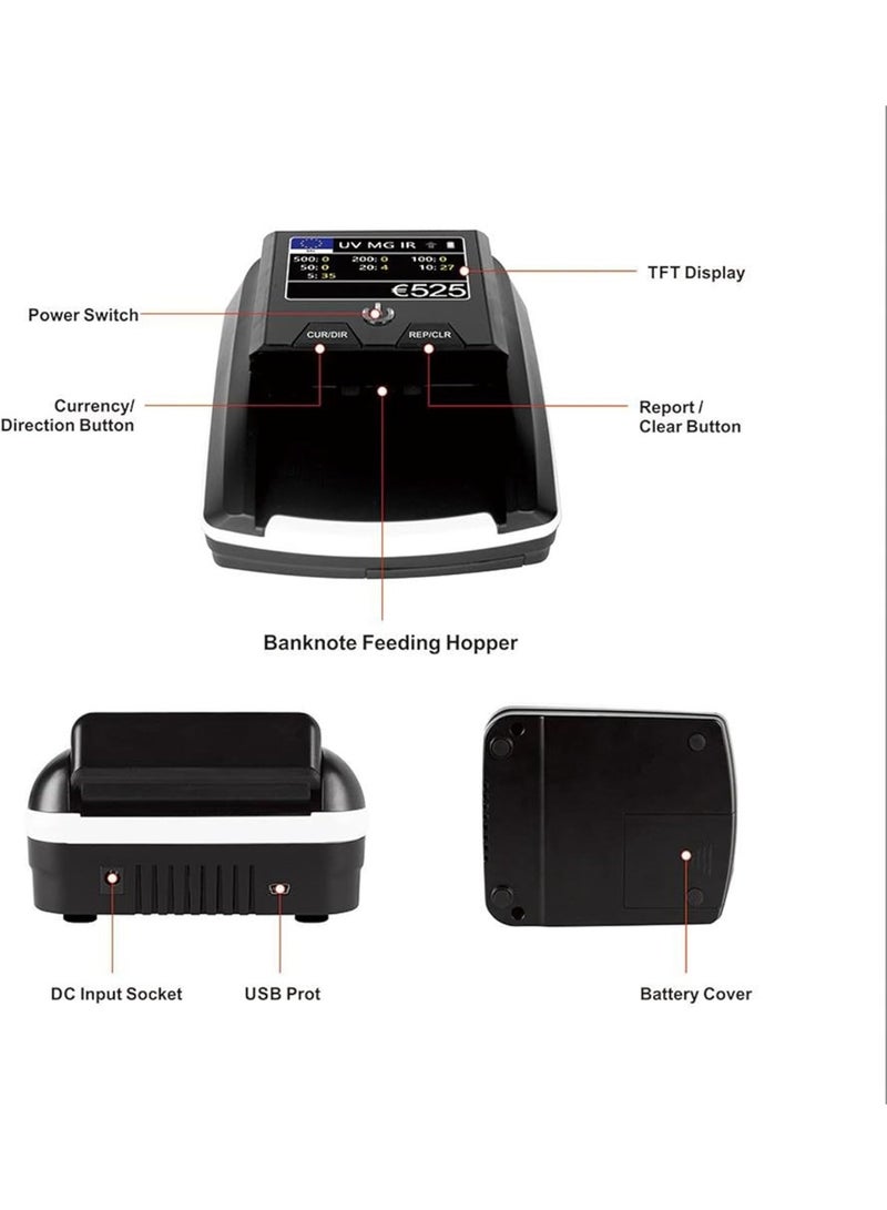 CRONY Money Bill Counter machine - 5-in-1 Compact and Portable High-Speed Cash Counting UV MG IR Paper Quality Currency for SAR AED USD EUR RUB LBP CAD 120PCS /Min, CN-136 - Image 3