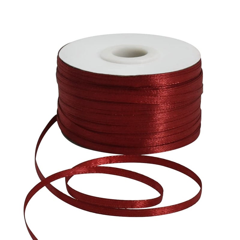 TONIFUL 3mm x 180M Deep Red Claret Thin Solid Satin Ribbon Spool Double Face Woven Fabric Ribbons for Crafts Hanging Tags Invitation Card Balloons Bouquet Hair Gift Wrapping Party Decoration