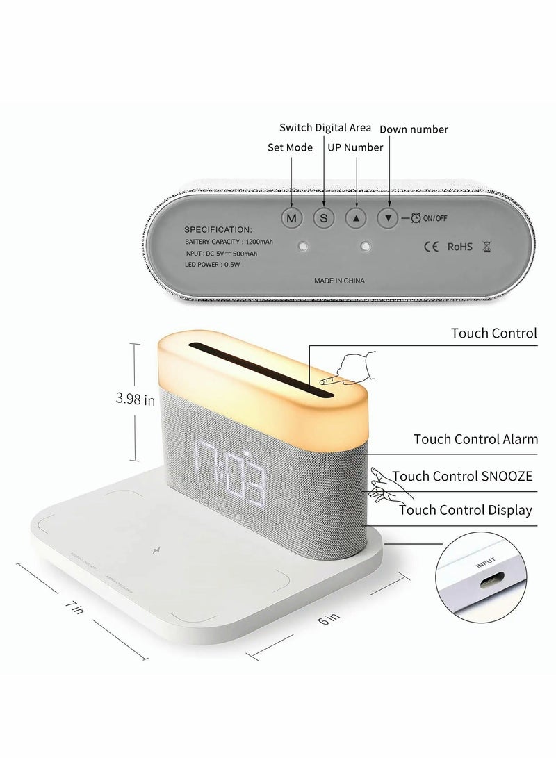 Y&D Digital Alarm Clock with LED Night Light Wireless Charging 15W Max Touch Bedside Lamp 5-100% Adjustable Brightness,12/24Hr,Snooze,QI Charger,Bedroom - Image 3