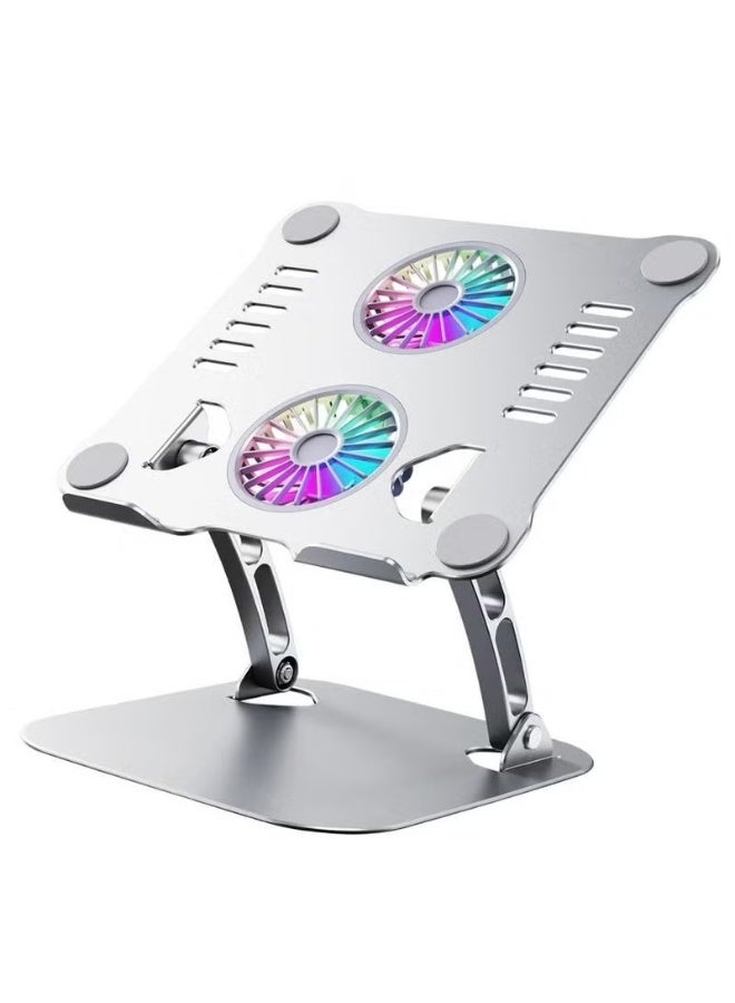 YJS Laptop Stand V4.0 with Built-In Cooling Fans – 180° Double Axis Adjustable Aluminum Notebook Riser for 11" to 17.3" Laptops – Ergonomic, Foldable, and Anti-Slip Design with Superior Heat Dissipation – Durable and Stylish Silver Stand for Desk, Office, Home, and Study Use - Image 1