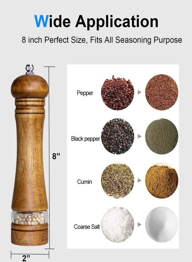 TooWoom Pepper Grinder Salt Grinder Wooden Pepper Mill Grinder w/Adjustable Coarse, 8 inch Tall Wood Refillable Manual Pepper Grinder Mill Peppermill for Black Peppercorn, Easy Clean w/Cleaning Brush - Image 5