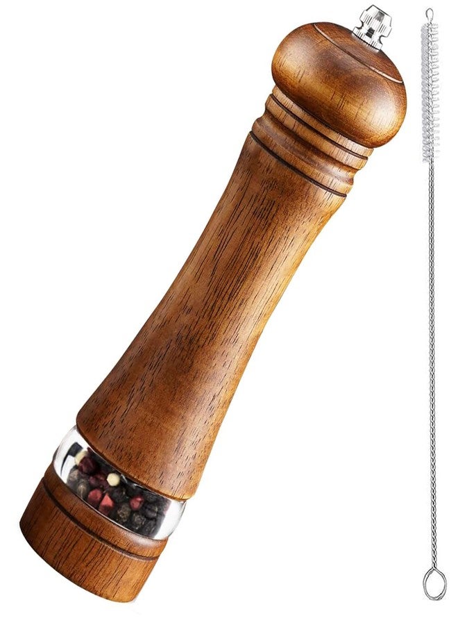 TooWoom Pepper Grinder Salt Grinder Wooden Pepper Mill Grinder w/Adjustable Coarse, 8 inch Tall Wood Refillable Manual Pepper Grinder Mill Peppermill for Black Peppercorn, Easy Clean w/Cleaning Brush - Image 1
