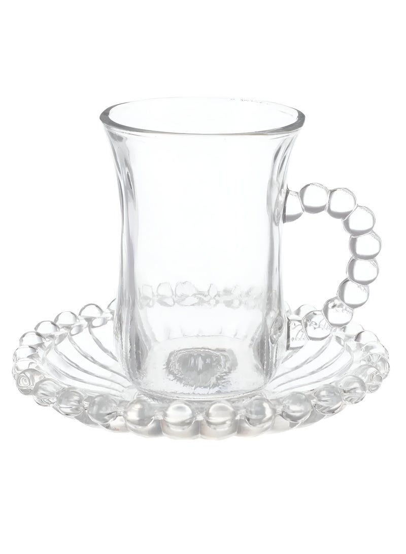 طقم أكواب شاي تركي مع صحن - تصميم - طقم من 6 قطع، 120 مل - أكواب شاي تركي آمنة للغسل في غسالة الأطباق - كوب شفاف مثالي للكابتشينو واللاتيه والحليب والمشروبات الأخرى - Image 4