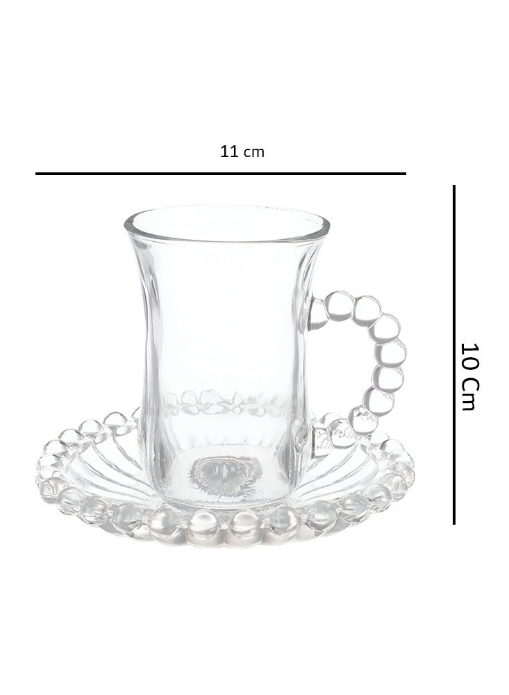 طقم أكواب شاي تركي مع صحن - تصميم - طقم من 6 قطع، 120 مل - أكواب شاي تركي آمنة للغسل في غسالة الأطباق - كوب شفاف مثالي للكابتشينو واللاتيه والحليب والمشروبات الأخرى - Image 3