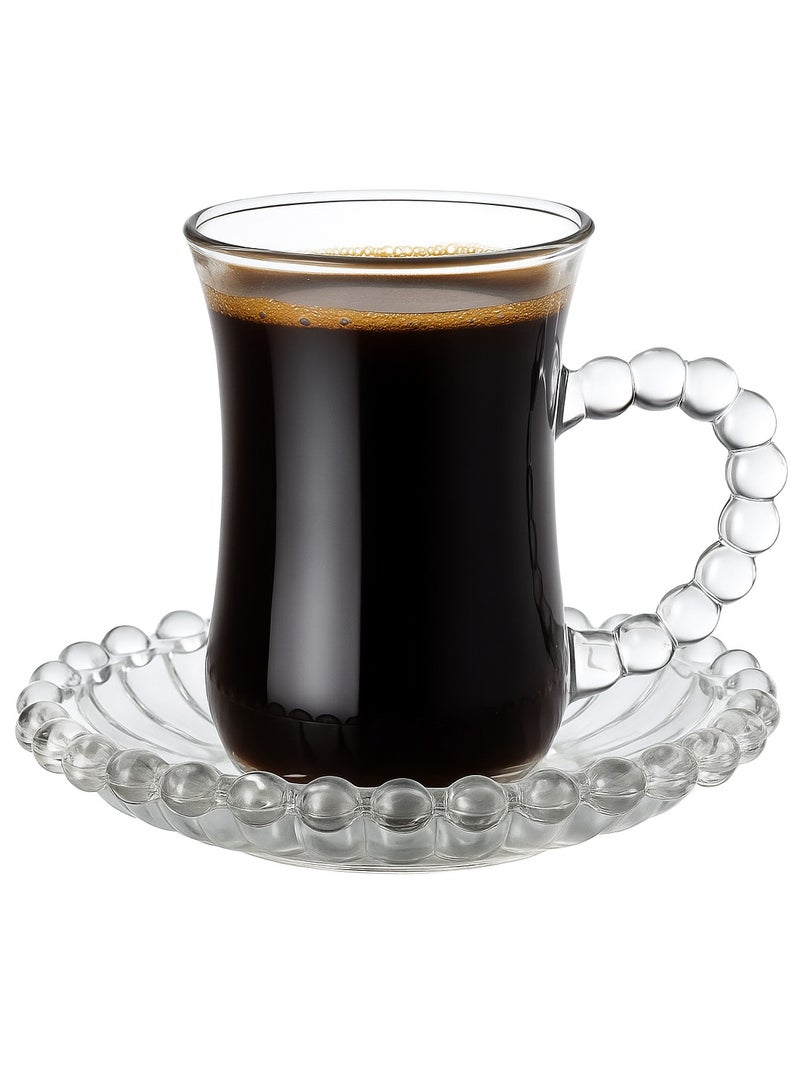 طقم أكواب شاي تركي مع صحن - تصميم - طقم من 6 قطع، 120 مل - أكواب شاي تركي آمنة للغسل في غسالة الأطباق - كوب شفاف مثالي للكابتشينو واللاتيه والحليب والمشروبات الأخرى - Image 2