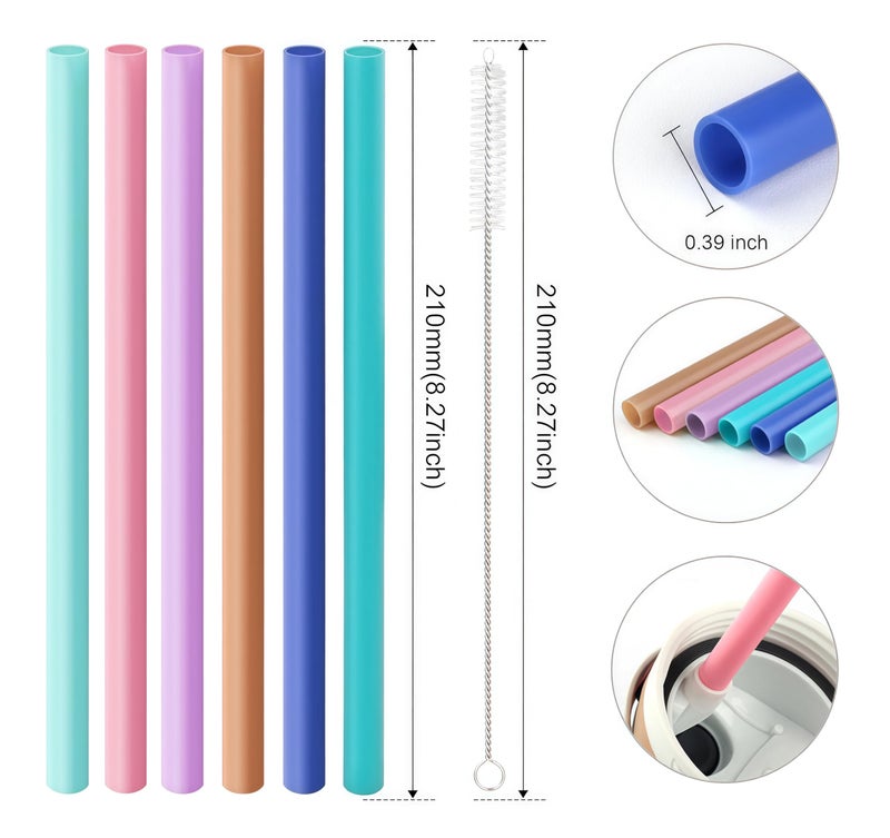 Joshey 6PCS Replacement Straws for Owala FreeSip 24oz & 32oz Water Bottles - Reusable Plastic Straws with 1 Cleaning Brush, Travel Tumbler Accessories Parts - 6 Colors - Image 2