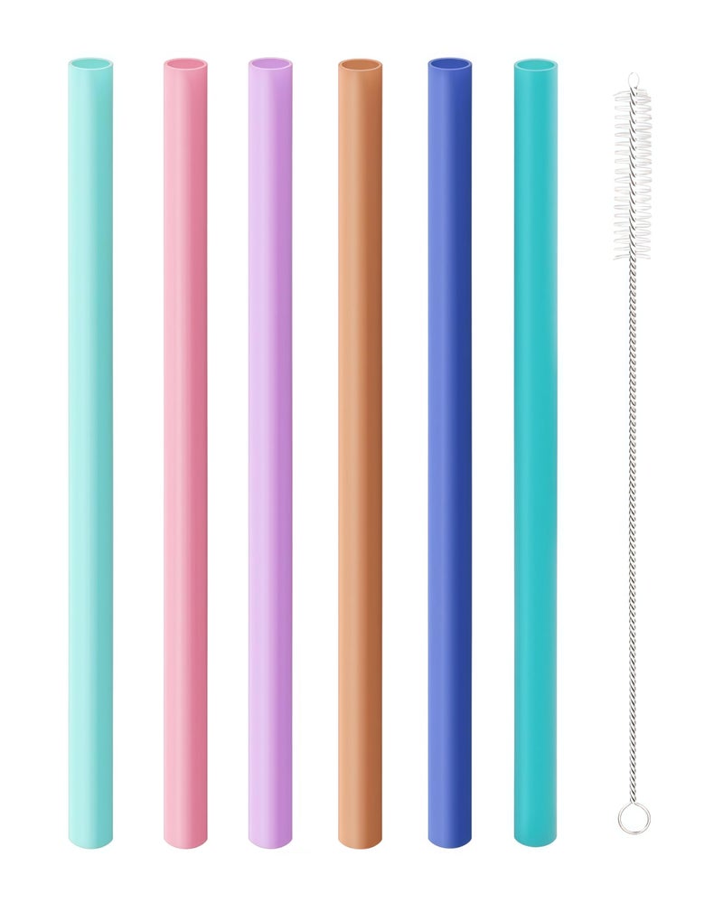 Joshey 6PCS Replacement Straws for Owala FreeSip 24oz & 32oz Water Bottles - Reusable Plastic Straws with 1 Cleaning Brush, Travel Tumbler Accessories Parts - 6 Colors - Image 1