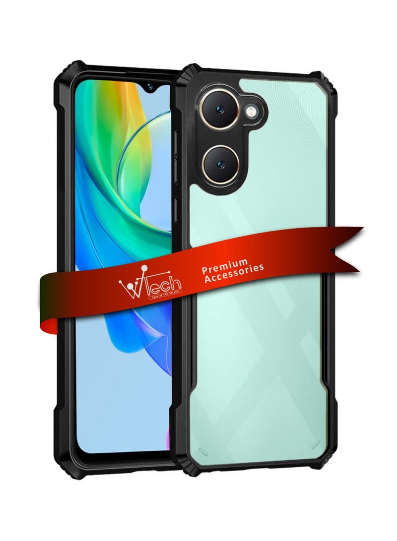 Wtech Luxury Airbag Bumper Shockproof Shell Transparent Acrylic With Camera Lens Protection Case Cover For Vivo Y03 Clear/Black - Image 1