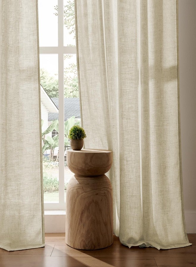 Joydeco Semi Sheer Curtains for Living Room, Linen Curtains 108 Inch Length 2 Panels Set for Bedroom ，White Curtains 108 Inches Long Rod Pockets Back Tab (108" L x 100" W, Linen) - Image 5