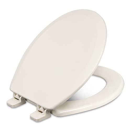 Centoco Round Toilet Seat, Heavy-Duty Wood Core with Plastic Scratch-Resistant Finish, Residential, Made in the USA, 700-416, Biscuit - Image 1