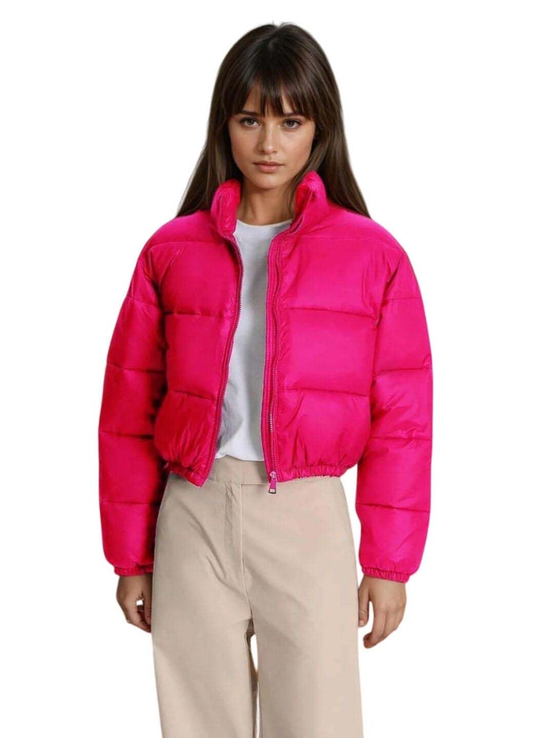 KOTTY Women's Solid Long Sleeve Hot pink Zipper Puffer Jacket (Pink,L)-KTTFKPUFFERJACKET144L - Image 1