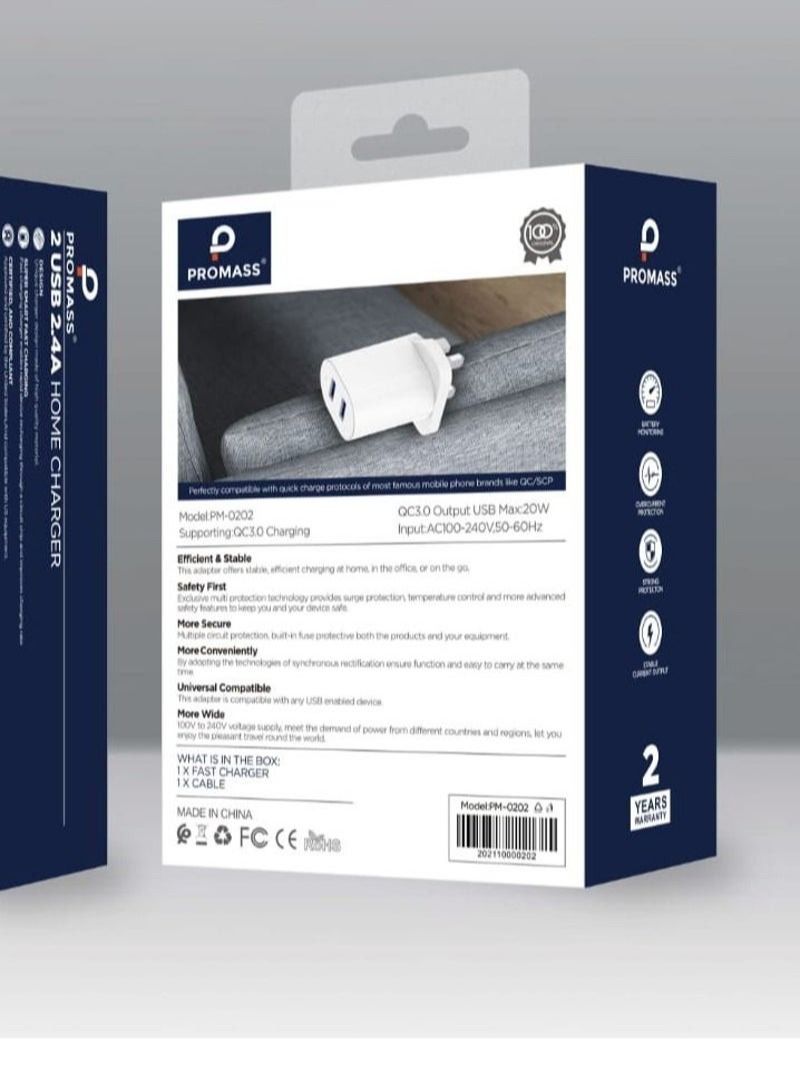 PROMASS 20W Home Wall Charger With Two USB Ports - Image 2