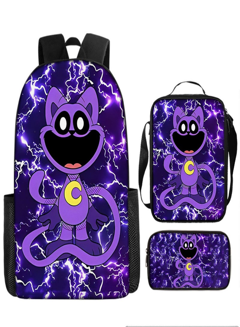 smiling critters Children Backpack Schoolbag Teen Student School Book bag with Lunch Box Pen Case 3 in 1 for Kids