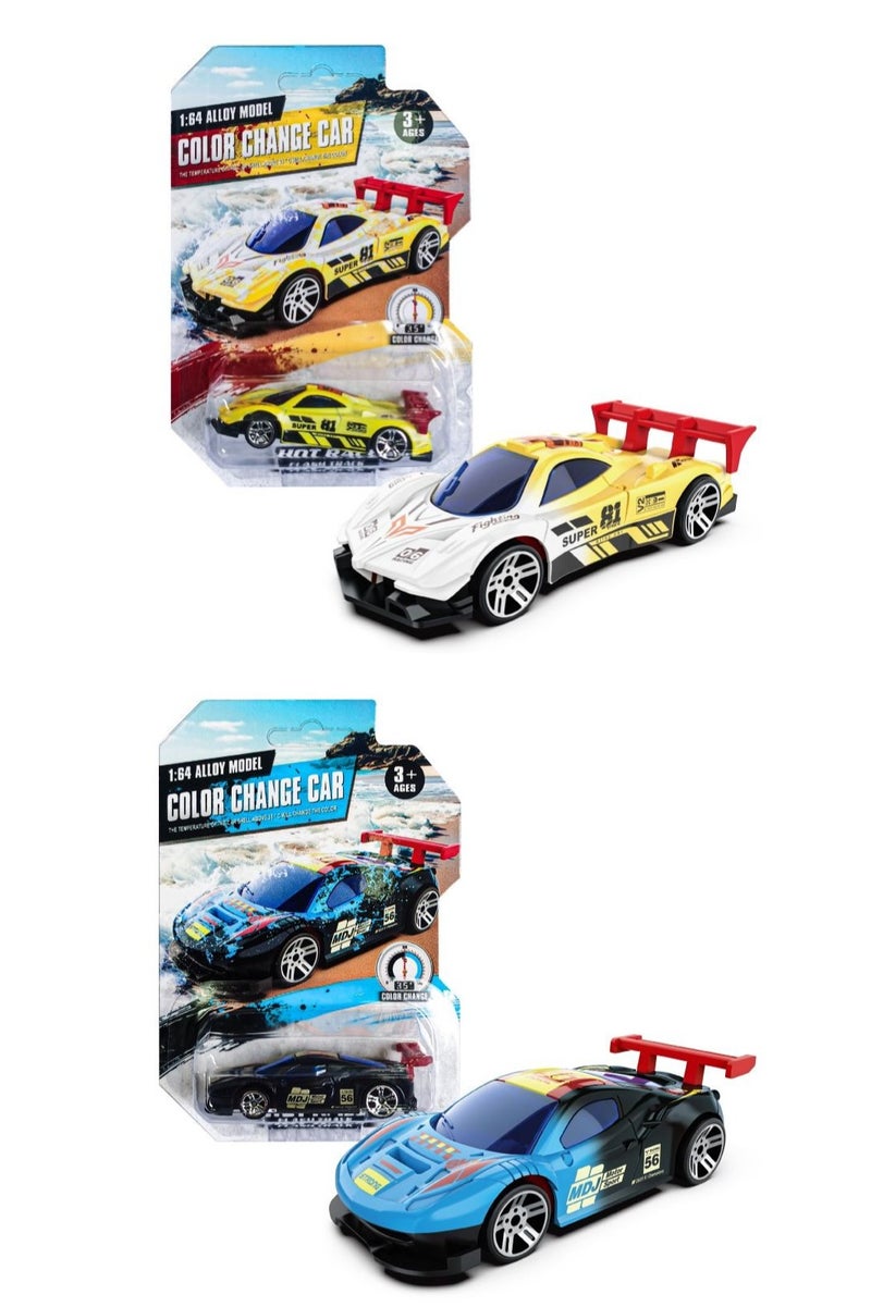 Pack of 2 Alloy Car Model 1:64 Temperature Sensitive Color Change Racing Car Shock Resistant Sports after 35°C - Image 2