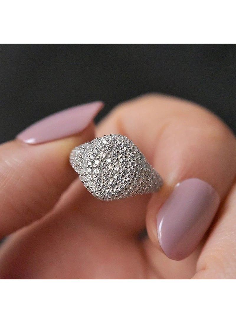 Generic - Fashionable S925 Sterling Silver Ring Elegant Simple Chic Diamond Embedded Womens Ring Trendy Commute Style Geometric Shape White gold ring - Image 1