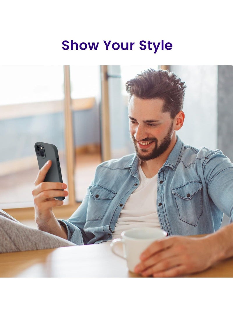 أكاليكس جراب سيليكون سائل فاخر لهاتفي iPhone 13 و iPhone 14، تصميم نحيف، ملمس ناعم مع بطانة من الألياف الدقيقة وحماية معززة للكاميرا - متين ومقاوم لبصمات الأصابع | رمادي داكن - Image 5