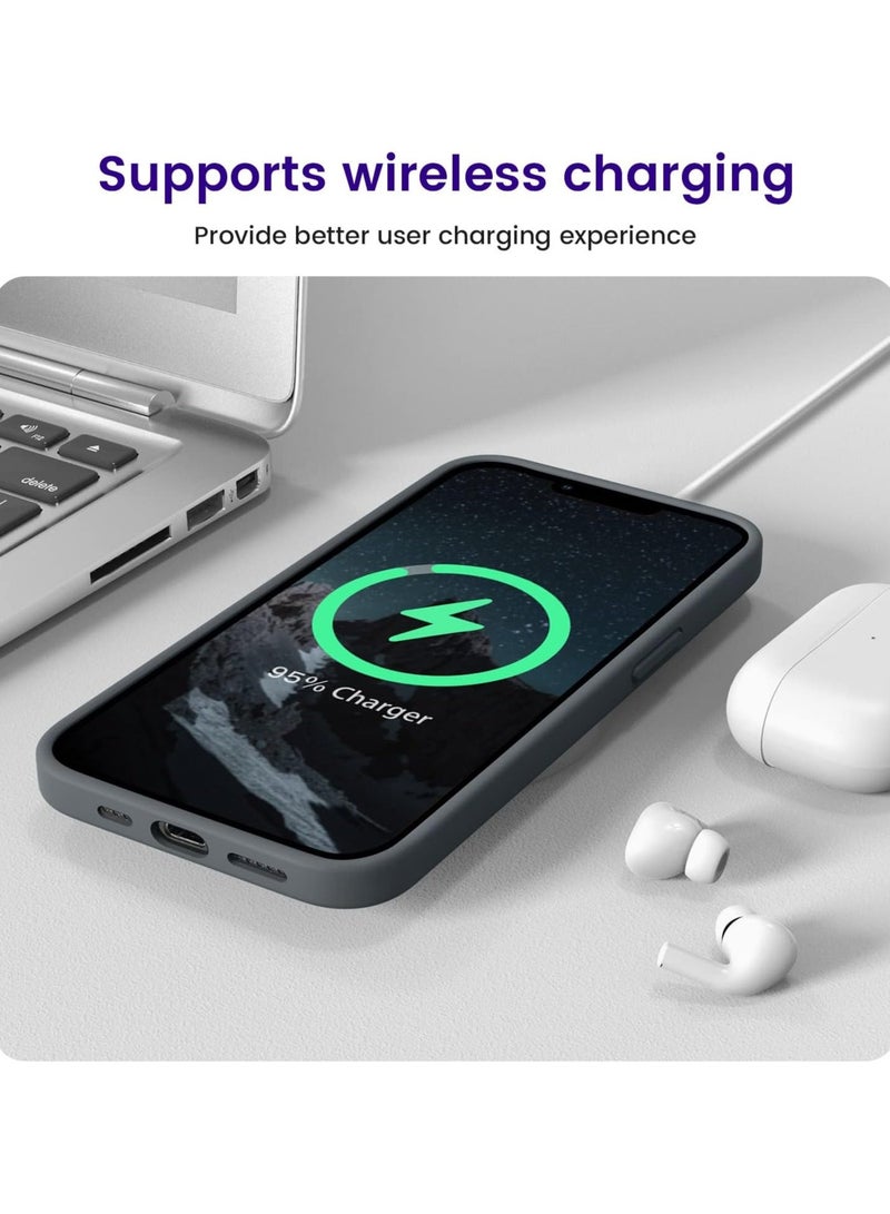 أكاليكس جراب سيليكون سائل فاخر لهاتفي iPhone 13 و iPhone 14، تصميم نحيف، ملمس ناعم مع بطانة من الألياف الدقيقة وحماية معززة للكاميرا - متين ومقاوم لبصمات الأصابع | رمادي داكن - Image 4