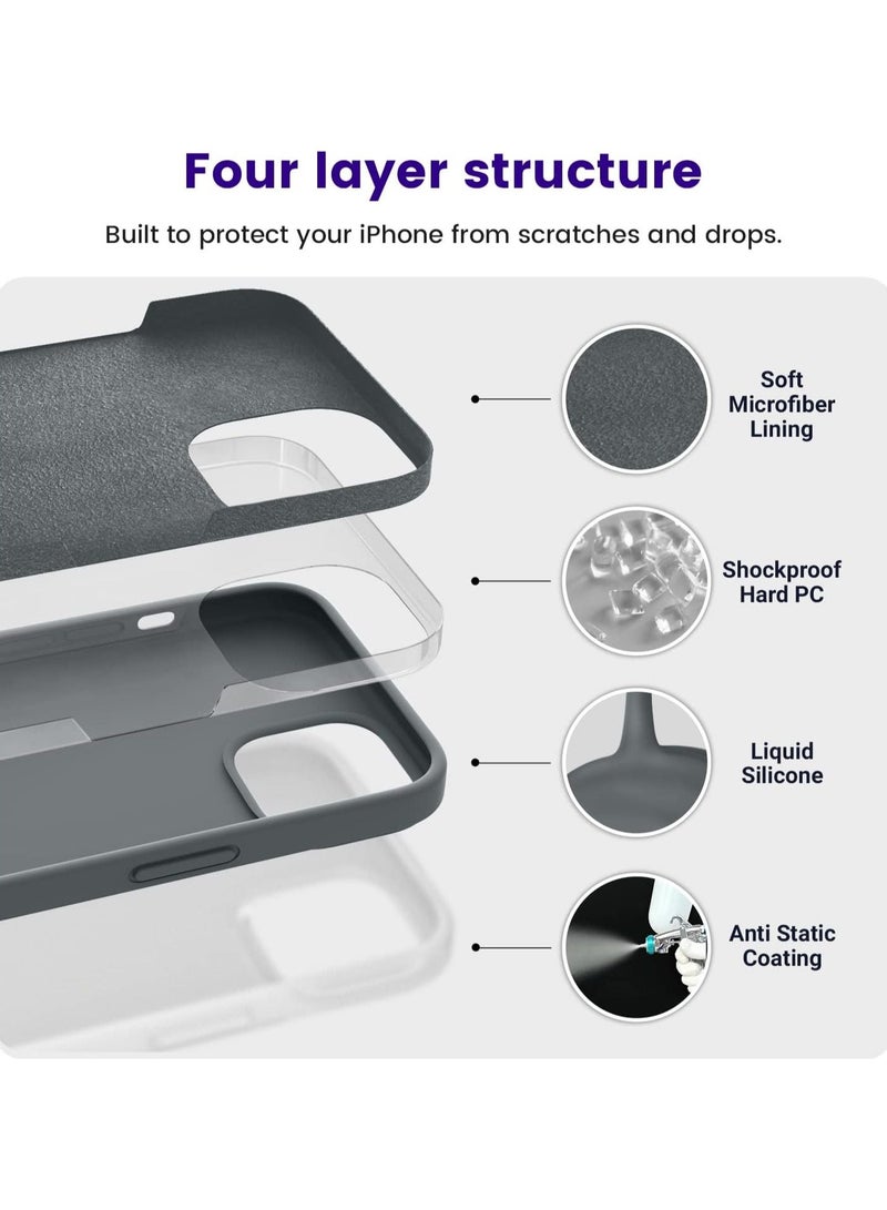 أكاليكس جراب سيليكون سائل فاخر لهاتفي iPhone 13 و iPhone 14، تصميم نحيف، ملمس ناعم مع بطانة من الألياف الدقيقة وحماية معززة للكاميرا - متين ومقاوم لبصمات الأصابع | رمادي داكن - Image 2