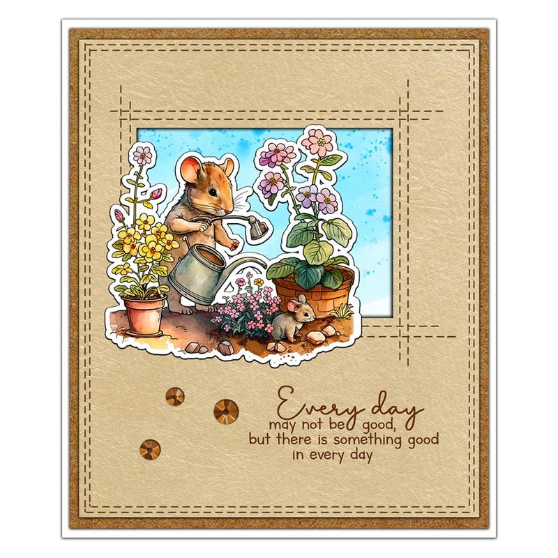 YIXUAN Stamps for Crafting,Cute Mouse Garden Planting Flowers Clear Stamps and Metal Cutting Dies Set with for Card Making DIY Scrapbooking Supplies Silicone Stamp Knife Mold for Albums Crafts Decor - Image 3