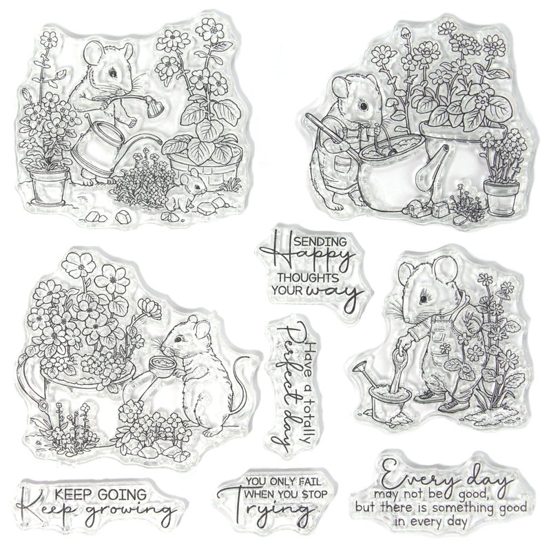 YIXUAN Stamps for Crafting,Cute Mouse Garden Planting Flowers Clear Stamps and Metal Cutting Dies Set with for Card Making DIY Scrapbooking Supplies Silicone Stamp Knife Mold for Albums Crafts Decor - Image 2