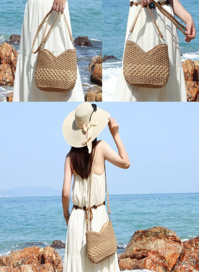 KUANG! Handmade Woven Shoulder Bag for Women Summer Beach Straw Purse Crossbody Handbag with Strap - Image 2