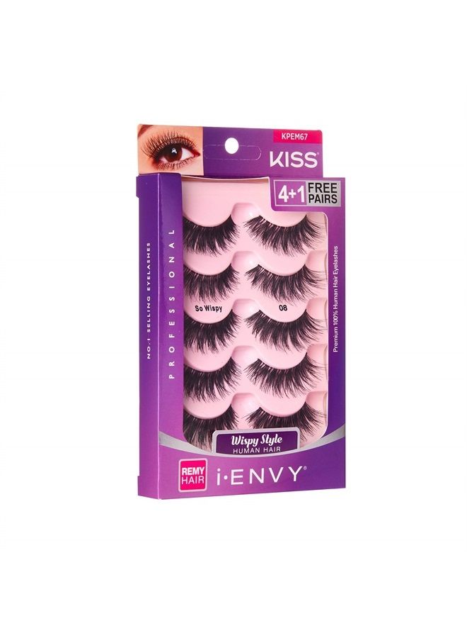 KISS iENVY by KISS So Wispy 08 Multi Pack 5 Pair Lashes Made of Premium Human Hair KPEM67 (1 Pack) Voluminous Wispy Style - Image 3