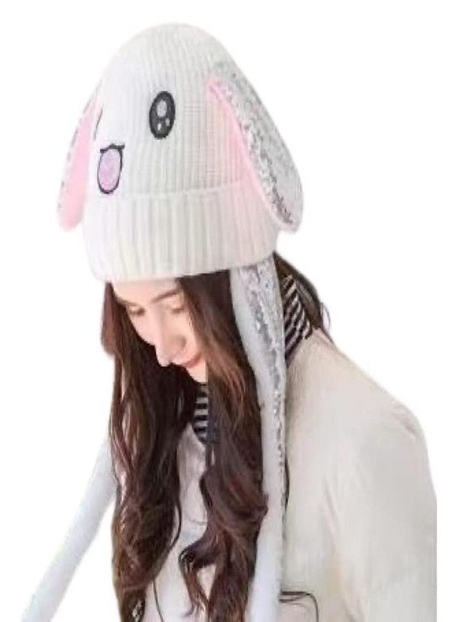 JMP Moving Ear Cap for Girls | Winter Cap | Ears Moves | Rabbit Ears | Plush Wool (Special for Winters) (White) - Image 1