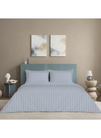 MULBERRY LIVING 100% Cotton 4 Piece Set: Duvet Cover: Width 240 x Length 220 cms. Fitted King Sheet : 180 x 200 x 30 cms. Pillow Covers : 50 x 75 cms - 300 TC Elysian Stripes(2cm)- Slate Blue