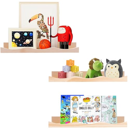 Floating Bookshelf for Kids Cloud Picture Ledge Shelf Natural 157 Inches Nursery Book Shelves Set of 3 Baby Toddler Room Decor