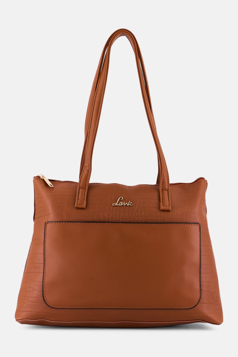 Lavie Women Brand Logo Croc Module Tote Bag, Brown - Image 1