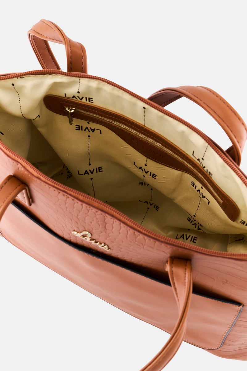 Lavie Women Brand Logo Croc Module Tote Bag, Brown - Image 3