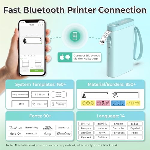 Nelko Label Maker Machine with Tape P21 Bluetooth Label Printer Wireless Mini Label Makers with Multiple Templates for Organizing Office Home Cyan - Image 3