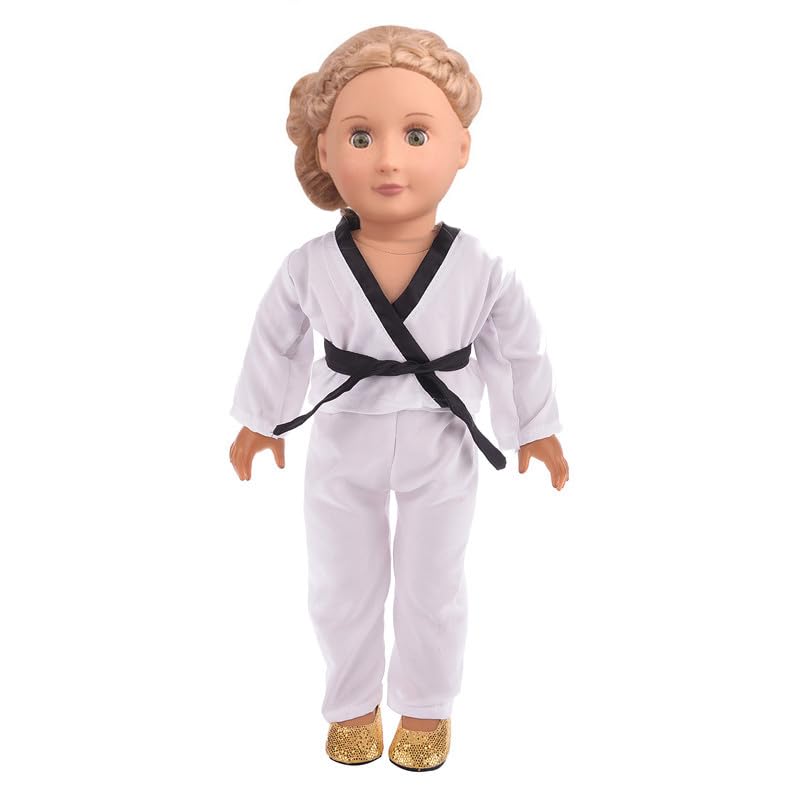 TianBo 18 Inch Girl Doll Clothes White Karate / Tae Kwon Do Outfit Includes Blouse, Pants and 5 Belts - Yellow, Green, red, Blue and Black - for 18inch Girl Doll NAA02 - Image 2