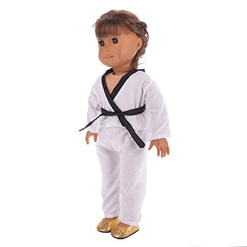 TianBo 18 Inch Girl Doll Clothes White Karate / Tae Kwon Do Outfit Includes Blouse, Pants and 5 Belts - Yellow, Green, red, Blue and Black - for 18inch Girl Doll NAA02 - Image 4