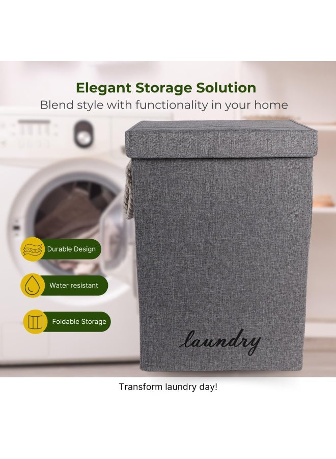 Laundry Basket with Lid, Foldable Laundry Basket with Rope Handles, Laundry Hamper, Waterproof Laundry Bag, Large Capacity 85L Storage Organizer for Clothes,Toys (Gray - 40x30x60cm) - Image 2