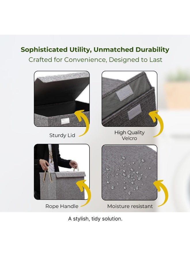 Laundry Basket with Lid, Foldable Laundry Basket with Rope Handles, Laundry Hamper, Waterproof Laundry Bag, Large Capacity 85L Storage Organizer for Clothes,Toys (Gray - 40x30x60cm) - Image 3