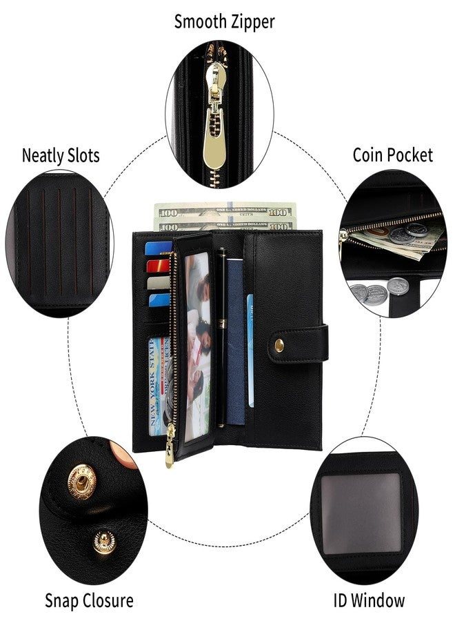 GAEKEAO محفظة GAEKEAO النسائية، مصنوعة من الجلد النباتي، مزودة بتقنية حجب RFID، ثلاثية الطي، لحفظ البطاقات، محفظة نسائية كبيرة الحجم مع حامل قلم - Image 3