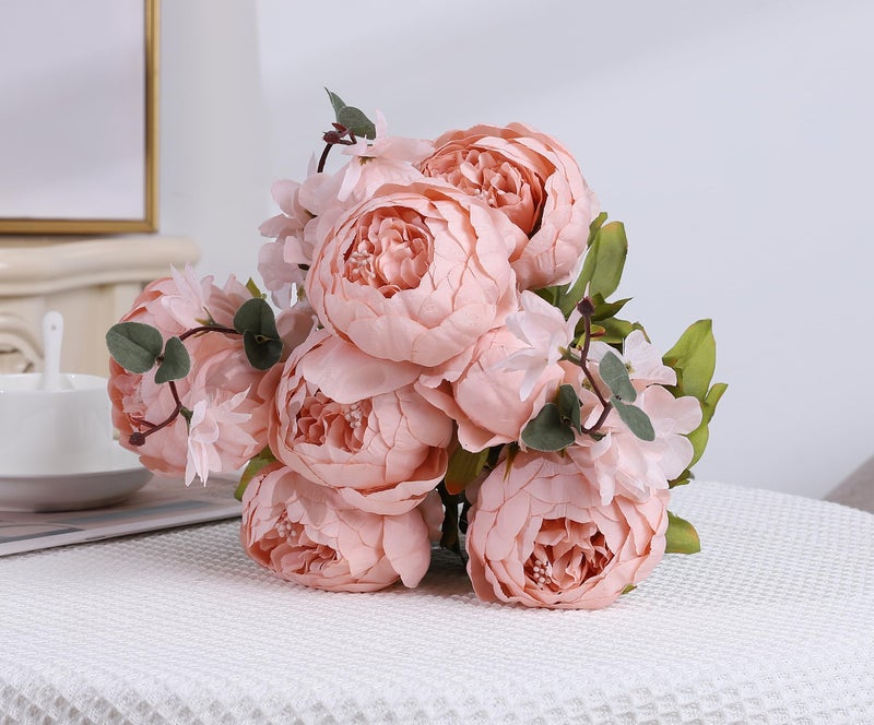 Duovlo Artificial Peony Silk Flowers Fake Flowers Vintage Wedding Home Decoration,Pack of 1 (New Pink) - Image 4