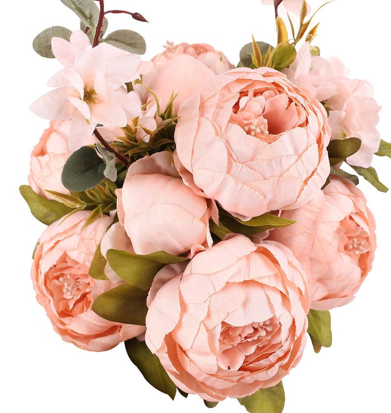 Duovlo Artificial Peony Silk Flowers Fake Flowers Vintage Wedding Home Decoration,Pack of 1 (New Pink) - Image 1