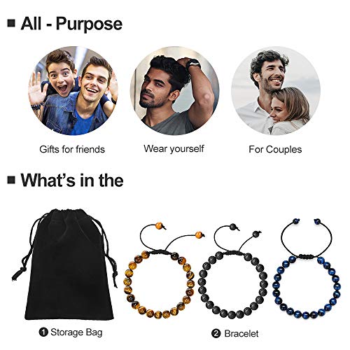 M MOOHAM Gifts for Male Coworkers Mens - Natural Black Lava Rock Stone Mens Anxiety Tiger Eye Bracelets Adjustable Aromatherapy Essential Oil Diffuser Healing Bracelet - Image 2
