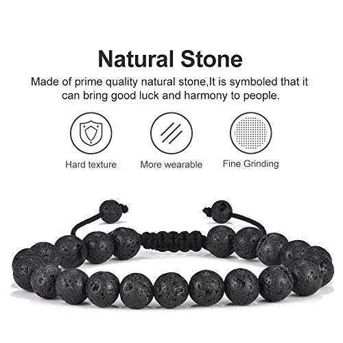 M MOOHAM Gifts for Male Coworkers Mens - Natural Black Lava Rock Stone Mens Anxiety Tiger Eye Bracelets Adjustable Aromatherapy Essential Oil Diffuser Healing Bracelet - Image 4