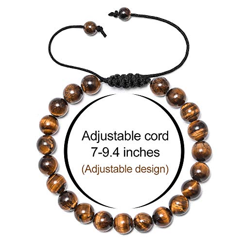 M MOOHAM Gifts for Male Coworkers Mens - Natural Black Lava Rock Stone Mens Anxiety Tiger Eye Bracelets Adjustable Aromatherapy Essential Oil Diffuser Healing Bracelet - Image 3