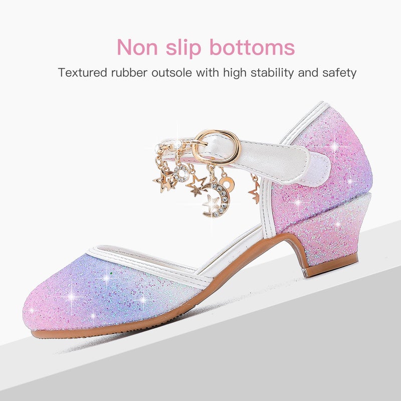 Furdeour Girls Sandals Princess Starry Purple Little Kid Flower Girls Wedding High Heels Size 13(2902StaPurple 13) - Image 5