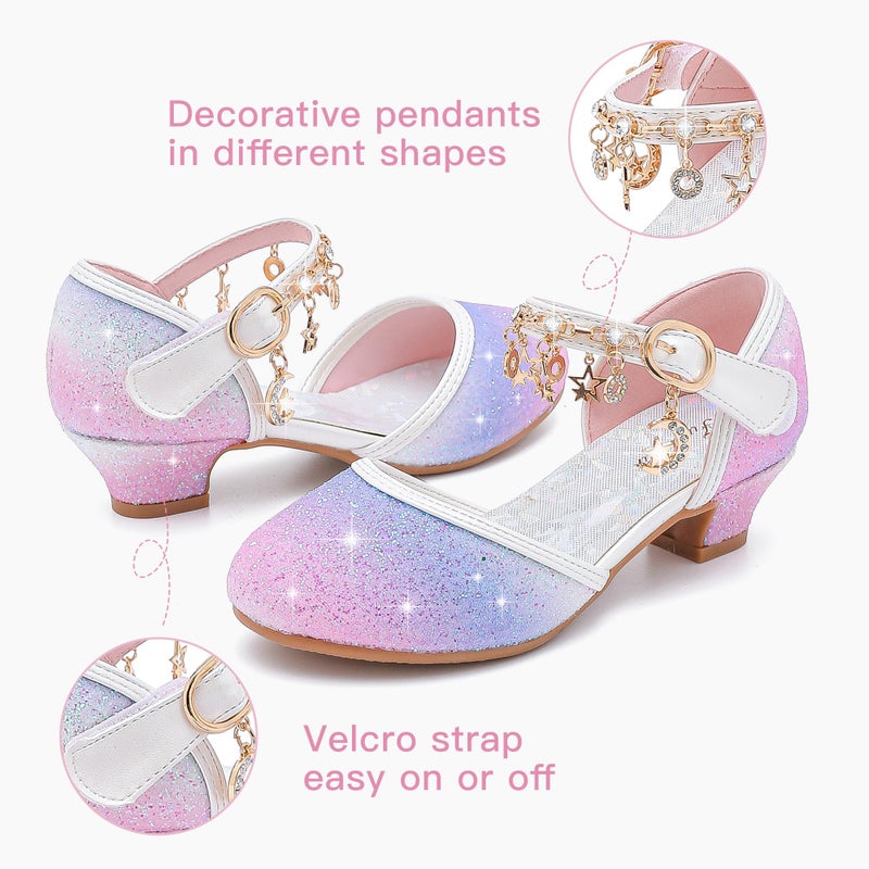 Furdeour Girls Sandals Princess Starry Purple Little Kid Flower Girls Wedding High Heels Size 13(2902StaPurple 13) - Image 4
