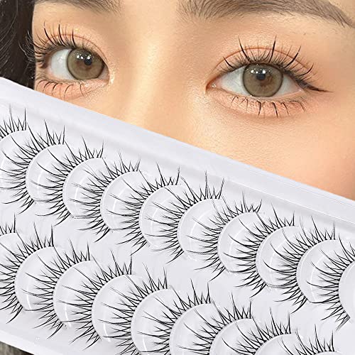 Manga Lashes Natural Look Japanese Anime Lashes Korean Asian Wispy Spiky Lashes with Clear Band Short Fake Eyelash 10 Pairs Pack by outopen