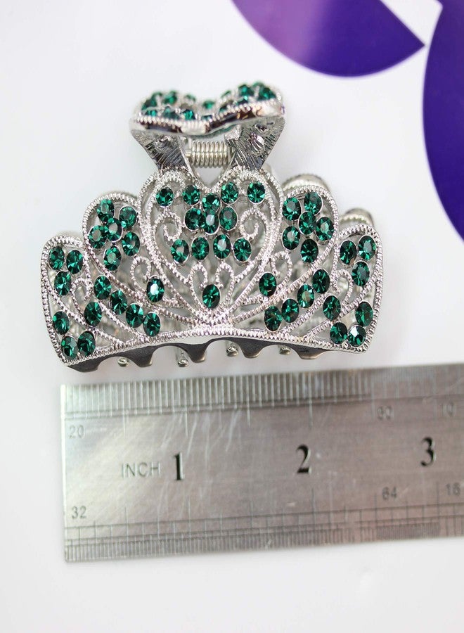 Faship Gorgeous Green Rhinestone Crystal Floral Hair Claw Clips - Image 3